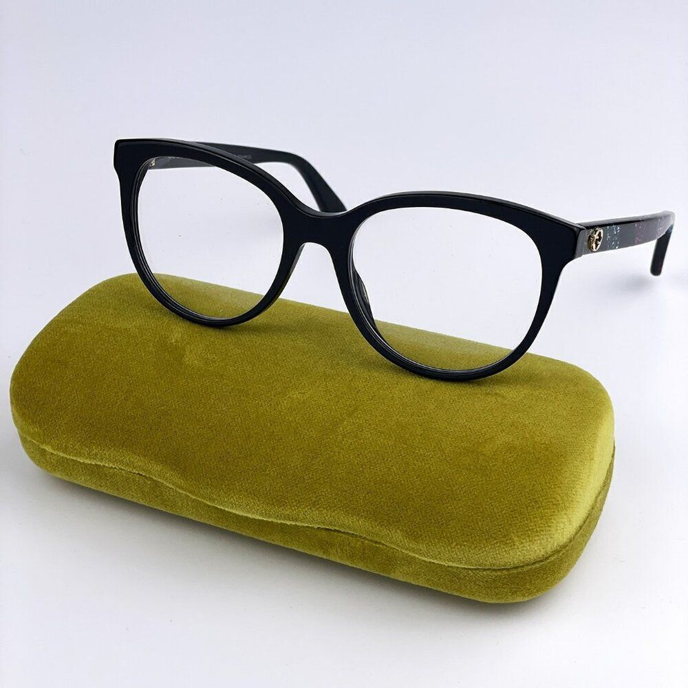 Sale! New Gucci Logo Gg0329o 004 Black Multicolor Demo Round Women Eyeglasses
